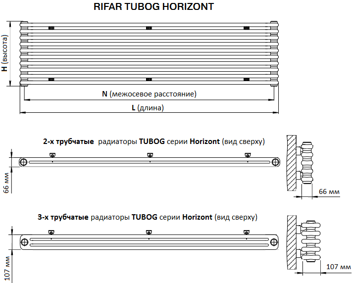 Горизонтальные трубчатые радиаторы Rifar Tubog Horizont