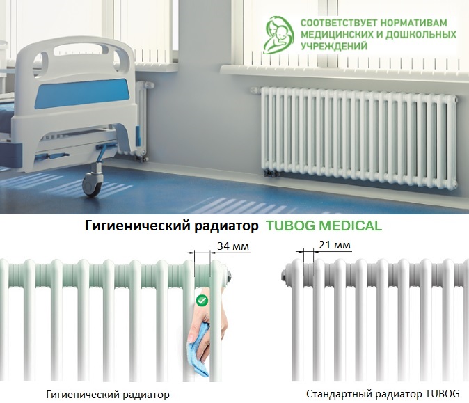 Гигиенические трубчатые радиаторы Rifar Tubog Medical для медицинских учреждений